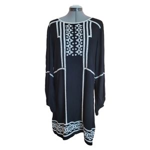 Max Studio M.S.S.P. Embroidered Long Sleeve Dress Size Large Black White